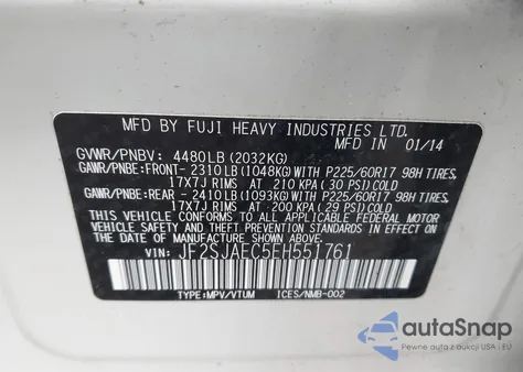 2014 Subaru Forester 2.5I Premium z USA, uszkodzony, nr VIN JF2SJAEC5EH551761